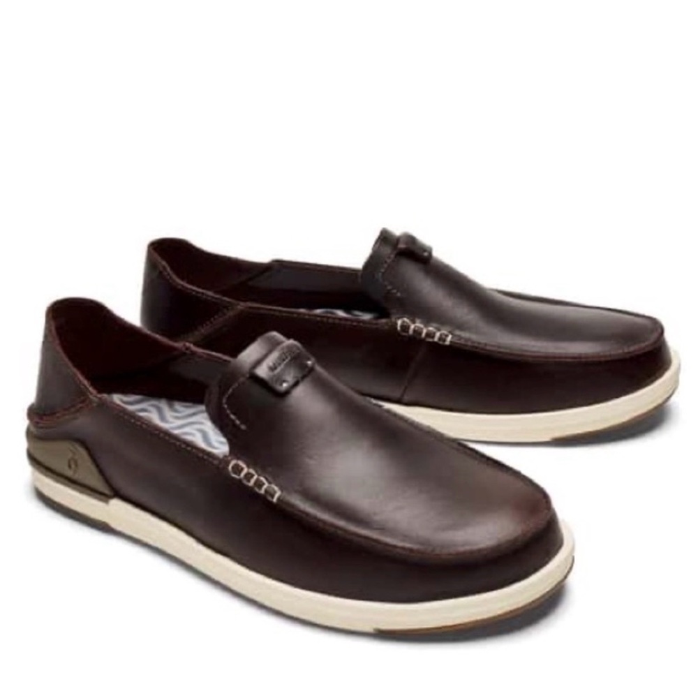 OluKai Men’s Kakaha Dark Brown Leather Slip-On Loafers. Convertible loafer